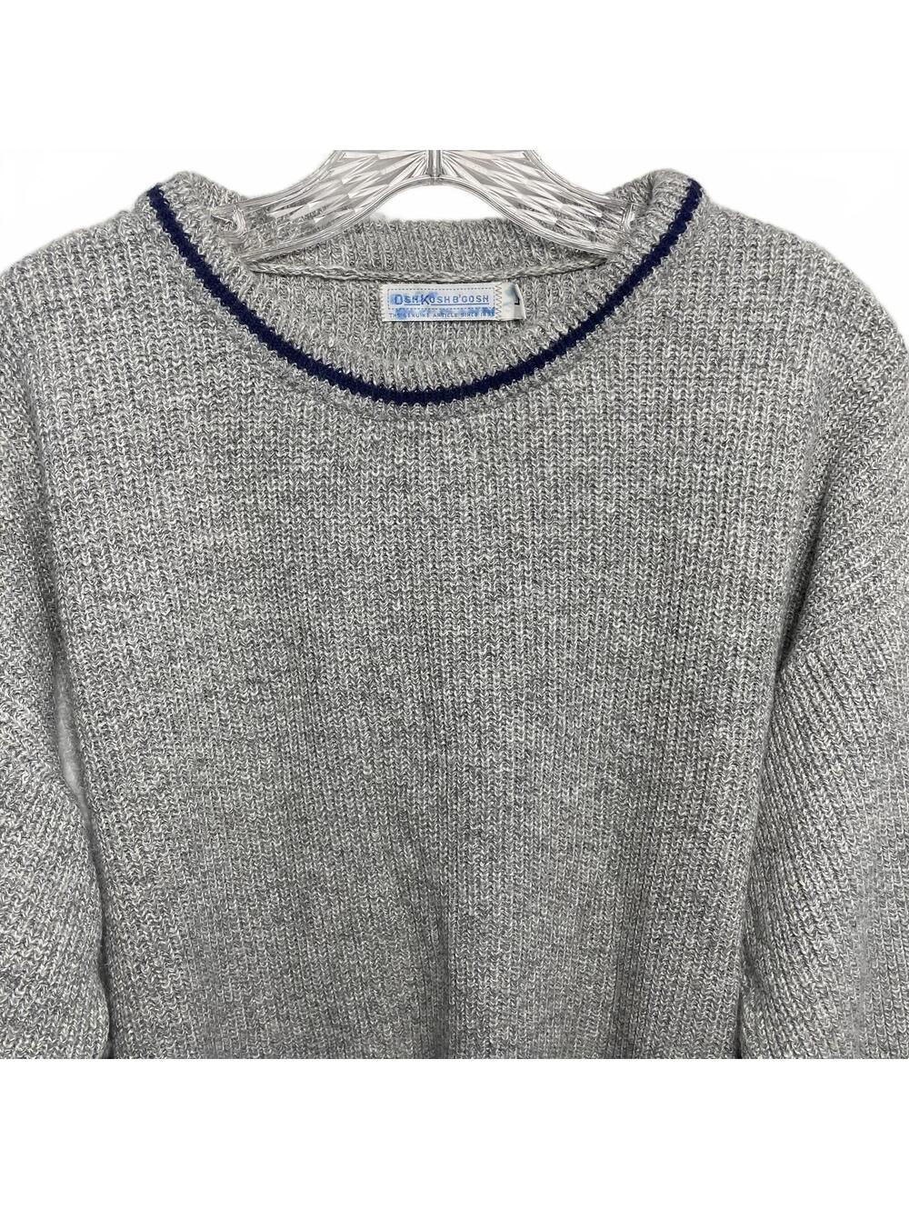 80's Vintage Oshkosh B'gosh Gray Crew Neck Sweater Navy Detail Mens L View 2